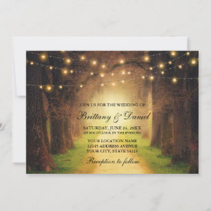 Rustikale Wald Path String Lights Hochzeit Einladung