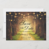 Rustikale Wald Path String Lights Hochzeit Save The Date (Vorderseite)