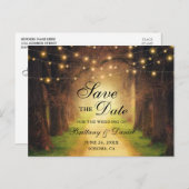 Rustikale Wald-Pfad-String-Leuchten Save the Date Ankündigungspostkarte (Vorne/Hinten)