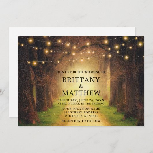 Rustikale Wald-Pfad-String-Lichter Hochzeiten Einladung (Vorne/Hinten)