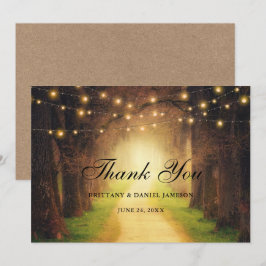 Rustikale Wald Pfad String Lights Kraft Hochzeit Dankeskarte