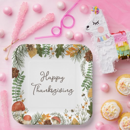 Rustikale Wald Pilze Blätter Erntedank Pappteller (Party)