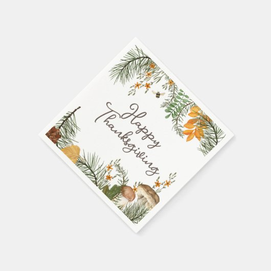 Rustikale Wald Pilze Blätter Erntedank Serviette (Ecke)