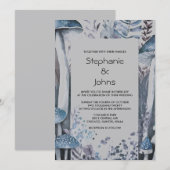 Rustikale Wald Pilze Grau Blue Silver Hochzeit Einladung (Vorne/Hinten)