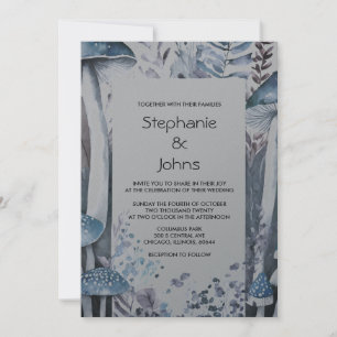 Rustikale Wald Pilze Grau Blue Silver Hochzeit Einladung