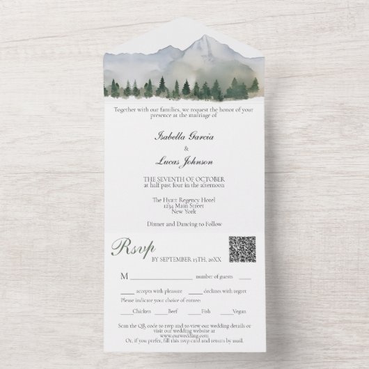 Rustikale Wald- und Berghochzeit All In One Einladung (Innen Boden)