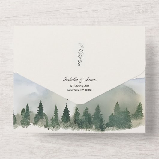 Rustikale Wald- und Berghochzeit All In One Einladung (Rückseite)