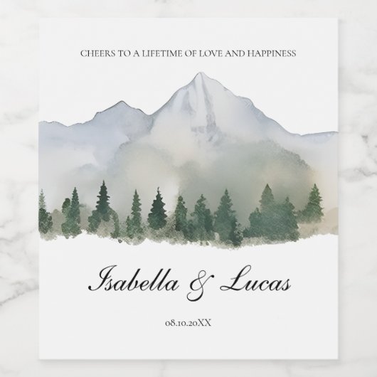 Rustikale Wald- und Berghochzeit Weinetikett (Einzelnes Label)