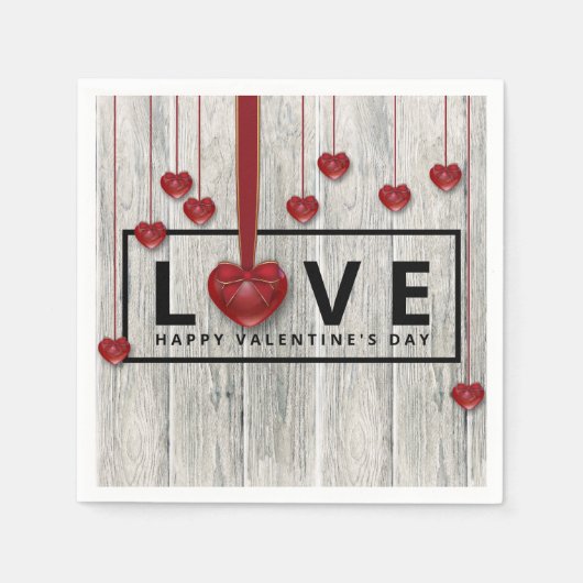 Rustikale Wald Valentine's Day LIEBE Moderne Rote Serviette (Vorderseite)