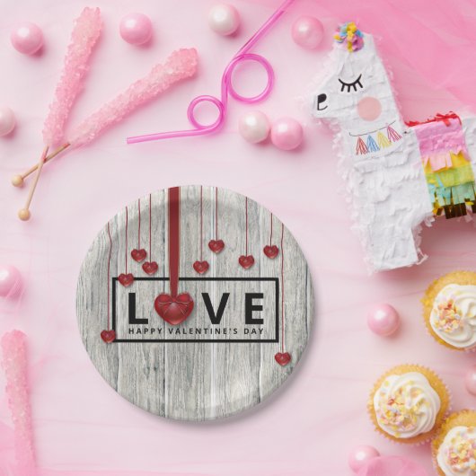 Rustikale Wald Valentine's Day LIEBE Rotes Herz Mo Pappteller (Party)