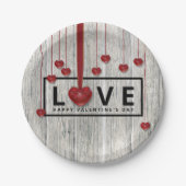 Rustikale Wald Valentine's Day LIEBE Rotes Herz Mo Pappteller (Vorderseite)