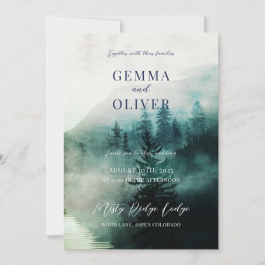 Rustikale Wald-Wasserfarbenhochzeit Einladung (Vorderseite)