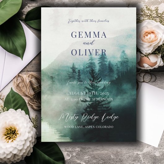 Rustikale Wald-Wasserfarbenhochzeit Einladung