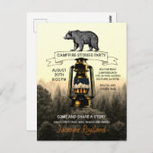 Rustikale Waldbärenbären Campfire-Party Einladunge Postkarte (Vorne/Hinten)