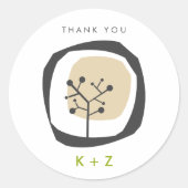 Rustikale Waldbaum Rings Monogram Moderne Hochzeit Runder Aufkleber (Vorderseite)