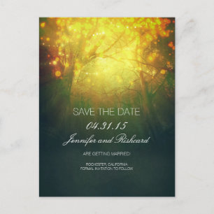 Rustikale Waldbaumleuchten Save the Date Ankündigungspostkarte