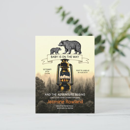 Rustikale Waldbeere Kinderdusche Einladung Postkarte (Stehend Vorderseite)