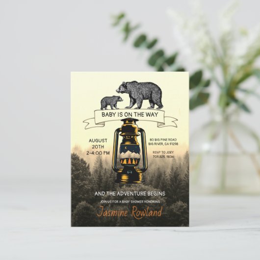 Rustikale Waldbeere Kinderdusche Einladung Postkarte (Stehend Vorderseite)