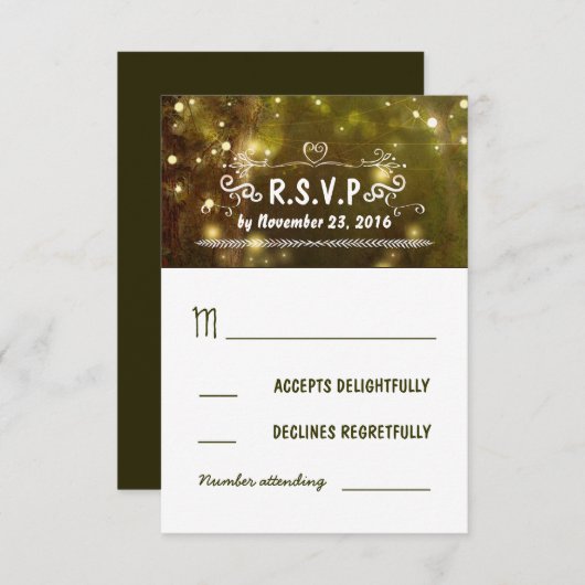 rustikale waldbezaubernde Hochzeitskarten RSVP (Vorne/Hinten)