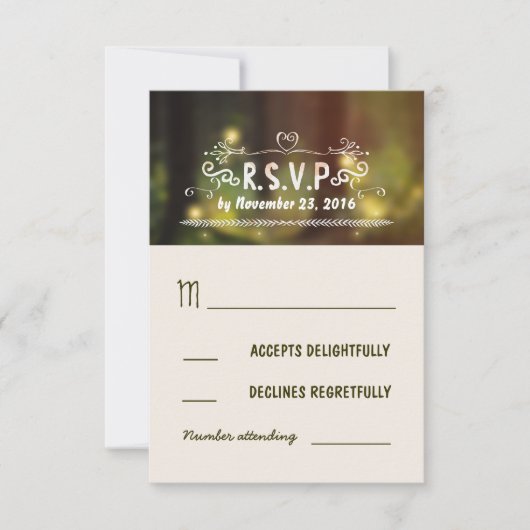 rustikale waldbezaubernde Hochzeitskarten RSVP Karte (Vorderseite)