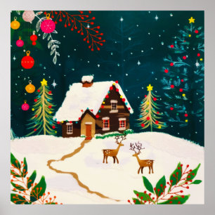 Rustikale Wälder Blätter Herbst Winter Berries Poster