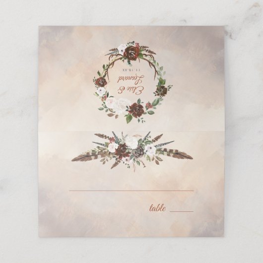 Rustikale Wälder Federn und Blütenblut Platzkarte (Außenseite Aufgefaltet)