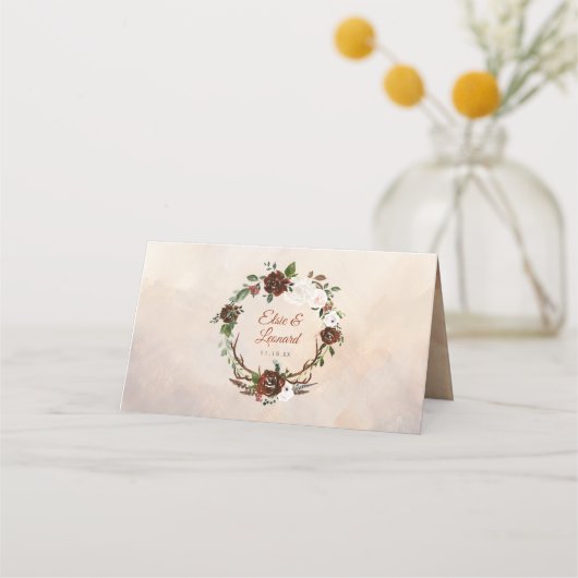 Rustikale Wälder Federn und Blütenblut Platzkarte (Rückseite)