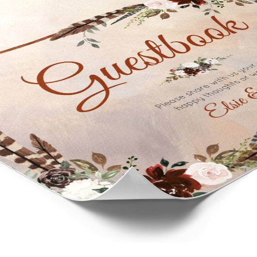 Rustikale Wälder Federn und Blütenblut Poster (Ecke)