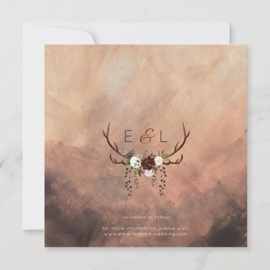 Rustikale Wälder Federn und Blütenblut Save The Date (Rückseite)