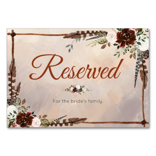 Rustikale Wälder Federn und Blütenblut Tischnummer (Vorderseite)