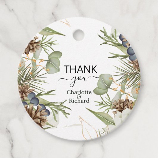 Rustikale Wälder Grün & Pinecones Gefälligkeitstag Geschenkanhänger (Vorderseite)