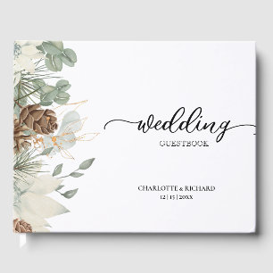 Rustikale Wälder Grün & Pinecones Hochzeit Gästebuch
