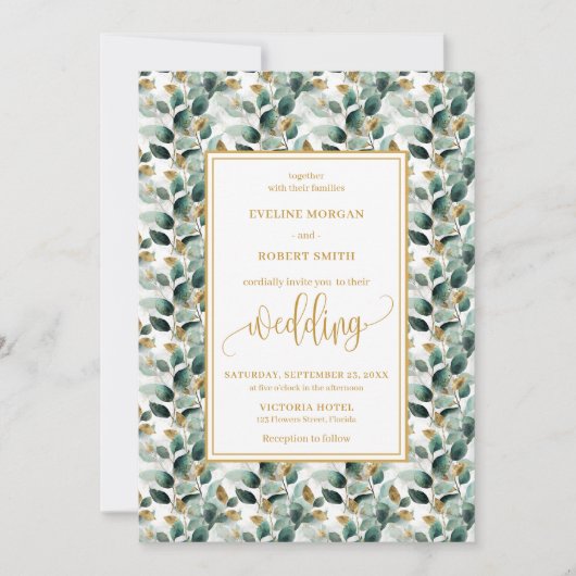 Rustikale Wälder Grüne goldene Hochzeit lädt ein Einladung (Vorderseite)
