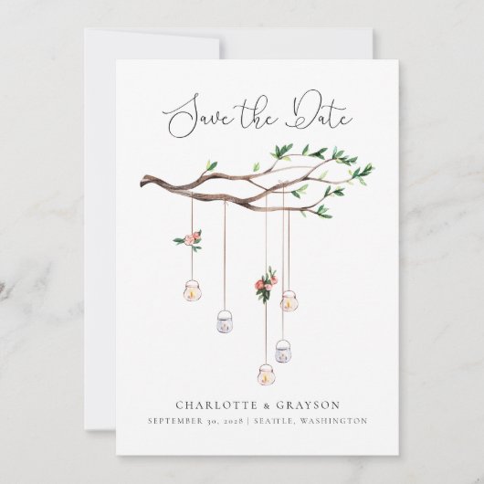 Rustikale Wälder und Lichter Save the Date Einladung (Vorderseite)