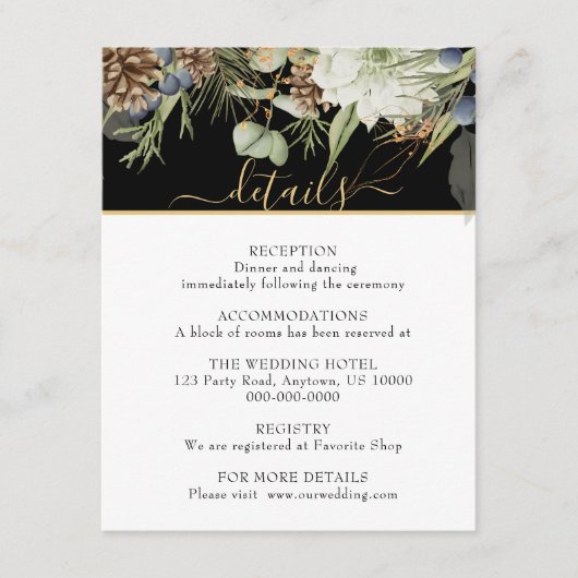 Rustikale Wälder und Pinecones auf Schwarz Begleitkarte (Vorderseite)