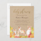 Rustikale Waldfreunde der Waldbabydusche Einladungspostkarte (Vorne/Hinten)