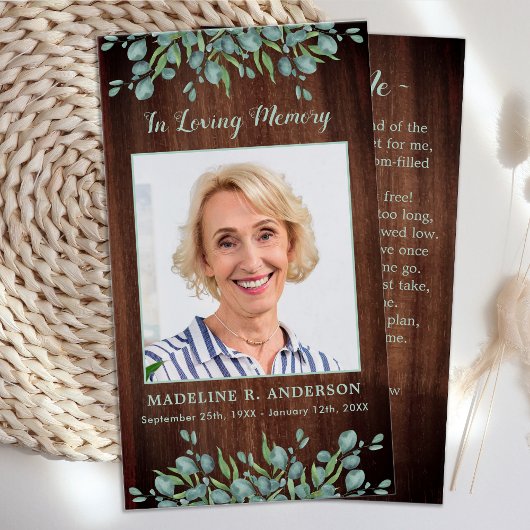 Rustikale Waldgrün Gedenkkarte Beerdigung Gebetska