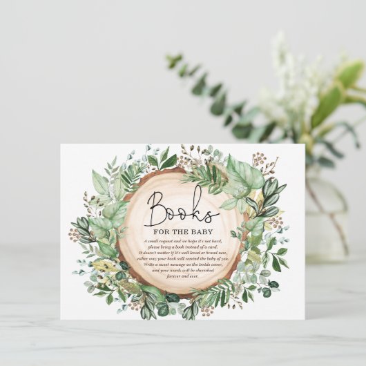Rustikale Waldgrüne neutrale Bücher für Baby Begleitkarte (Stehend Vorderseite)