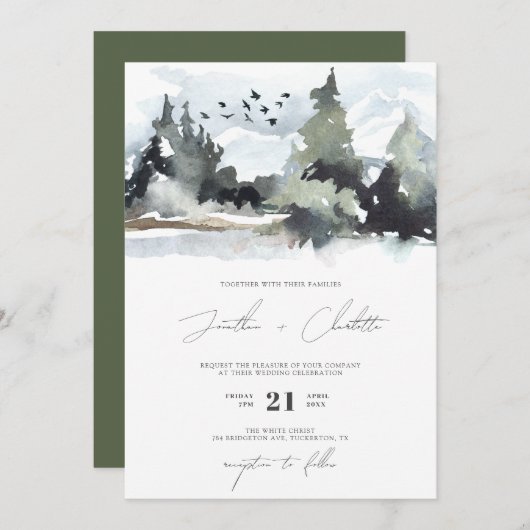 Rustikale Waldgrüngebirge Einladung zur Hochzeit (Vorne/Hinten)
