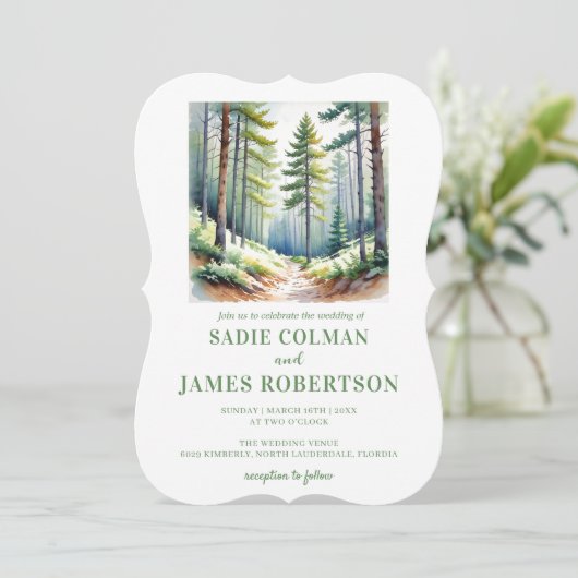 Rustikale Waldhochzeit Einladung (Stehend Vorderseite)