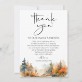 Rustikale Waldhochzeit im Herbst Dankeskarte (Vorderseite)