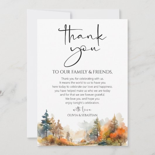 Rustikale Waldhochzeit im Herbst Dankeskarte (Vorderseite)