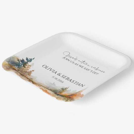 Rustikale Waldhochzeit im Herbst Pappteller (Gewinkelt)