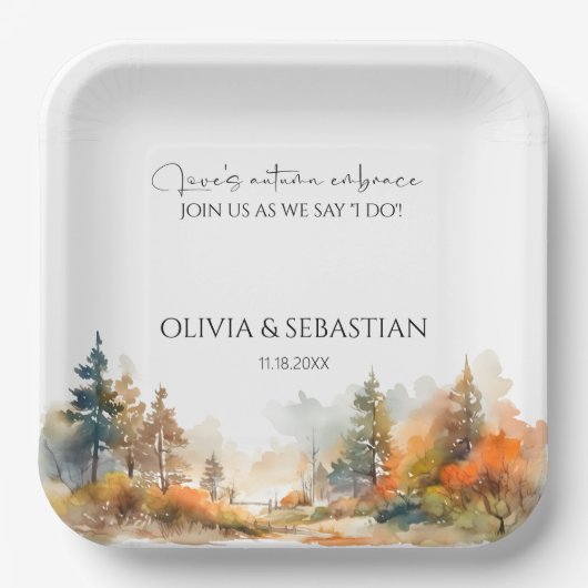 Rustikale Waldhochzeit im Herbst Pappteller (Vorderseite)