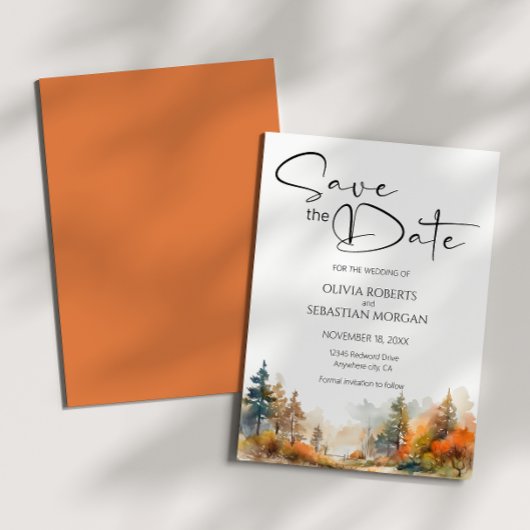 Rustikale Waldhochzeit im Herbst Save The Date