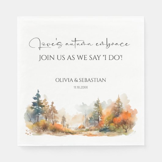 Rustikale Waldhochzeit im Herbst Serviette (Vorderseite)