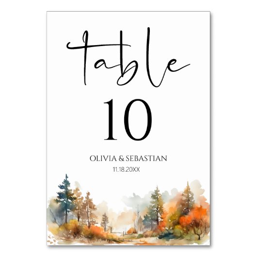 Rustikale Waldhochzeit im Herbst Tischnummer (Vorderseite)