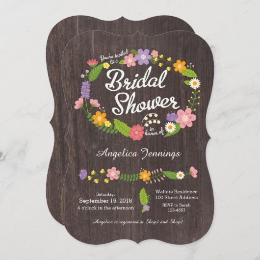 Rustikale Waldhochzeit mit Bohemischem Blumenkraut Einladung (Vorne/Hinten)