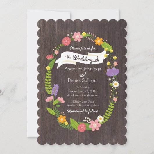 Rustikale Waldhochzeit mit Bohemischem Blumenkraut Einladung (Vorderseite)