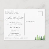 Rustikale Waldhochzeit rettet das Datum Ankündigungspostkarte (Rückseite)